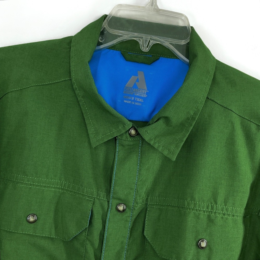 Eddie‎ Bauer First Ascent Shirt Men's TXXL Tall Green Pearl Snap Hiking Fishing